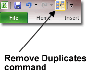 Remove Duplicates Command in the Quick Access Toolbar