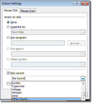 Action Settings Panel In PowerPoint