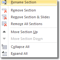 Section Right Click Menu In PowerPoint 2010