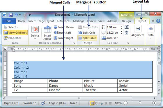 Merging Table Cell