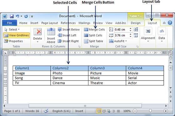 Merging Table Cell