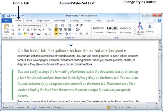 Word Quick Styles