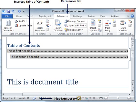 Word Table Of Contents