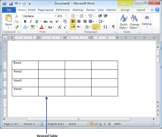 Resize a Table